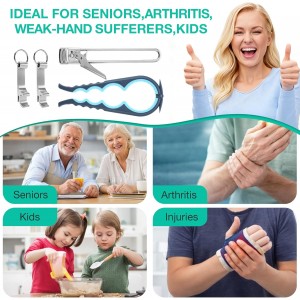 Jar Openers for Weak Hands, 4 Piece Kitchen Opening Set with 5 in 1 Bottle Opener, Adjustable Stainless Steel Jar Opener and 2 Keychain Bottle Openers, Easy Grip Solution for Seniors & Arthritis