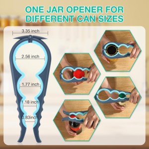 Jar Openers for Weak Hands, 4 Piece Kitchen Opening Set with 5 in 1 Bottle Opener, Adjustable Stainless Steel Jar Opener and 2 Keychain Bottle Openers, Easy Grip Solution for Seniors & Arthritis