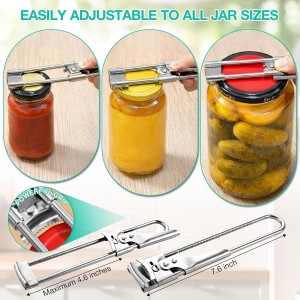 Jar Openers for Weak Hands, 4 Piece Kitchen Opening Set with 5 in 1 Bottle Opener, Adjustable Stainless Steel Jar Opener and 2 Keychain Bottle Openers, Easy Grip Solution for Seniors & Arthritis