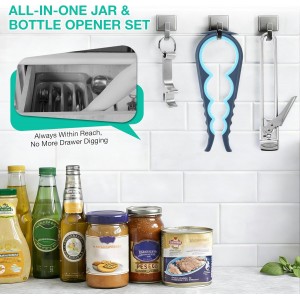 Jar Openers for Weak Hands, 4 Piece Kitchen Opening Set with 5 in 1 Bottle Opener, Adjustable Stainless Steel Jar Opener and 2 Keychain Bottle Openers, Easy Grip Solution for Seniors & Arthritis