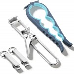 Jar Openers for Weak Hands, 4 Piece Kitchen Opening Set with 5 in 1 Bottle Opener, Adjustable Stainless Steel Jar Opener and 2 Keychain Bottle Openers, Easy Grip Solution for Seniors & Arthritis