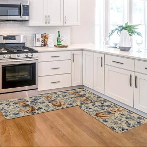 Artoid Mode Rabbit Bunny Chinoiserie Flowers Easter Kitchen Mats Set of 2, Spring Home Decor Low-Profile Kitchen Rugs for Floor - 17x29 and 17x47 Inch