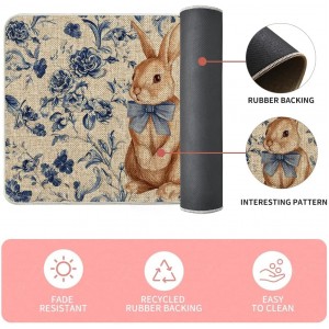 Artoid Mode Rabbit Bunny Chinoiserie Flowers Easter Kitchen Mats Set of 2, Spring Home Decor Low-Profile Kitchen Rugs for Floor - 17x29 and 17x47 Inch