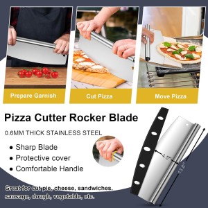 Joyfair 12 Inch Perforated Pizza Peel Aluminum Pizzas Spatula, Metal Pizza Paddle with Rocker Cutter Pizza Oven Accessories Turning Tool Set, 38.5”- 49” Long Detachable Handles (SS Handle)