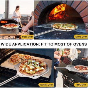 Joyfair 12 Inch Perforated Pizza Peel Aluminum Pizzas Spatula, Metal Pizza Paddle with Rocker Cutter Pizza Oven Accessories Turning Tool Set, 38.5”- 49” Long Detachable Handles (SS Handle)