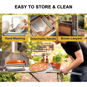 Joyfair 12 Inch Perforated Pizza Peel Aluminum Pizzas Spatula, Metal Pizza Paddle with Rocker Cutter Pizza Oven Accessories Turning Tool Set, 38.5”- 49” Long Detachable Handles (SS Handle)