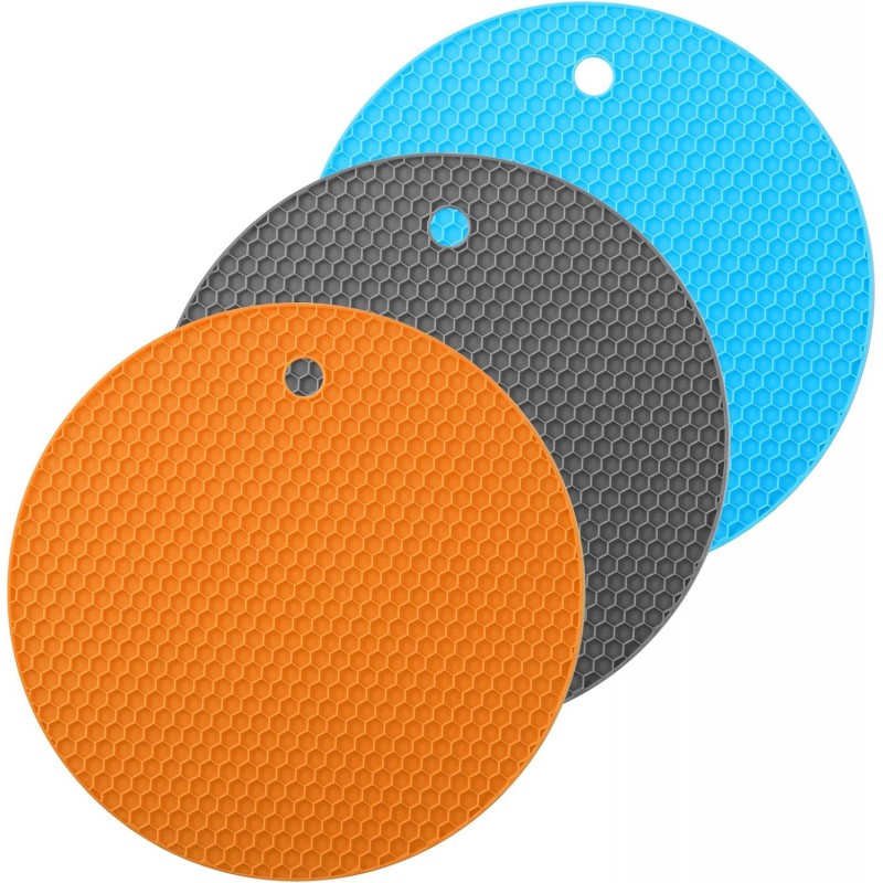3pcs Rubber Grippers for Opening Jars - 7 Inch Rubber Jar Opener Grippers Non-Slip Round Bottle Lid Opener - Heat Resistant Coasters Mats for Weak Hands Seniors Children, Orange Blue Gray