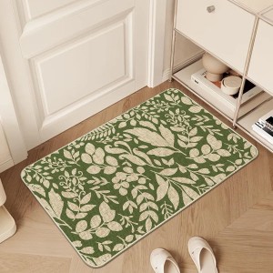 Spring Kitchen Rug and Mat Set of 2 Green Leaves Floor Mat Non Slip Rubber Backing Low-Profile Kitchen Rugs for Floor Summer Kitchen Decor for Home Bath Office- 17x29 and 17x47 Inch