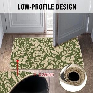 Spring Kitchen Rug and Mat Set of 2 Green Leaves Floor Mat Non Slip Rubber Backing Low-Profile Kitchen Rugs for Floor Summer Kitchen Decor for Home Bath Office- 17x29 and 17x47 Inch