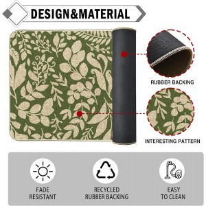 Spring Kitchen Rug and Mat Set of 2 Green Leaves Floor Mat Non Slip Rubber Backing Low-Profile Kitchen Rugs for Floor Summer Kitchen Decor for Home Bath Office- 17x29 and 17x47 Inch