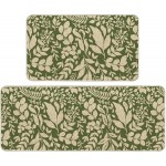 Spring Kitchen Rug and Mat Set of 2 Green Leaves Floor Mat Non Slip Rubber Backing Low-Profile Kitchen Rugs for Floor Summer Kitchen Decor for Home Bath Office- 17x29 and 17x47 Inch