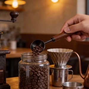 2Pcs 15ml Coffee Measuring Spoon Scoop for Ground Coffee Scoop 304 Stainless Steel Tablespoon Measuring Spoon with Vintage Walnut Handle