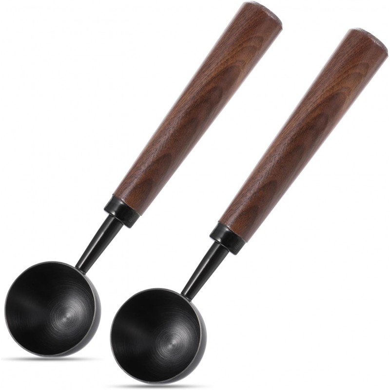 2Pcs 15ml Coffee Measuring Spoon Scoop for Ground Coffee Scoop 304 Stainless Steel Tablespoon Measuring Spoon with Vintage Walnut Handle
