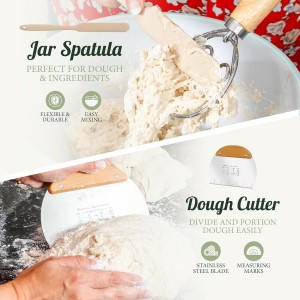 Sourdough Baking Kit Complete Starter Set with Banneton Proofing Basket Bread Lame Dough Scraper Whisk and Guide for Homemade Artisan Bread