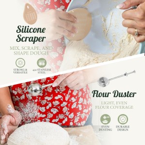 Sourdough Baking Kit Complete Starter Set with Banneton Proofing Basket Bread Lame Dough Scraper Whisk and Guide for Homemade Artisan Bread