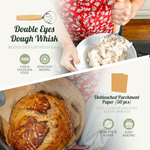 Sourdough Baking Kit Complete Starter Set with Banneton Proofing Basket Bread Lame Dough Scraper Whisk and Guide for Homemade Artisan Bread