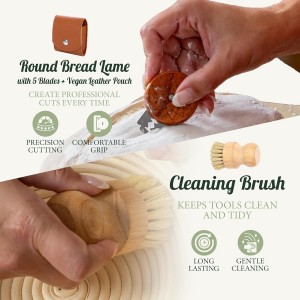 Sourdough Baking Kit Complete Starter Set with Banneton Proofing Basket Bread Lame Dough Scraper Whisk and Guide for Homemade Artisan Bread