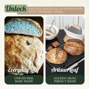 Sourdough Baking Kit Complete Starter Set with Banneton Proofing Basket Bread Lame Dough Scraper Whisk and Guide for Homemade Artisan Bread