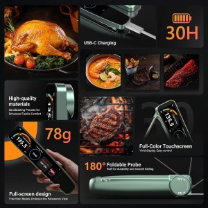Smart Meat Thermometer Digital 0.5 Sec Instant Read Kitchen Food Thermometer for Cooking Grill Smoker & BBQ, Built-in APP Touchscreen ±0.5°F Accuracy, -58–572°F, USB-C Rechargeable, Gifts for Men