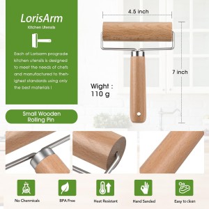 Small Rolling Pin with Handle, Wooden Dough Pastry Roller, Non-Stick Pizza Rollers, mini Dough Wood Roller for Home Kitchen Baking Cooking