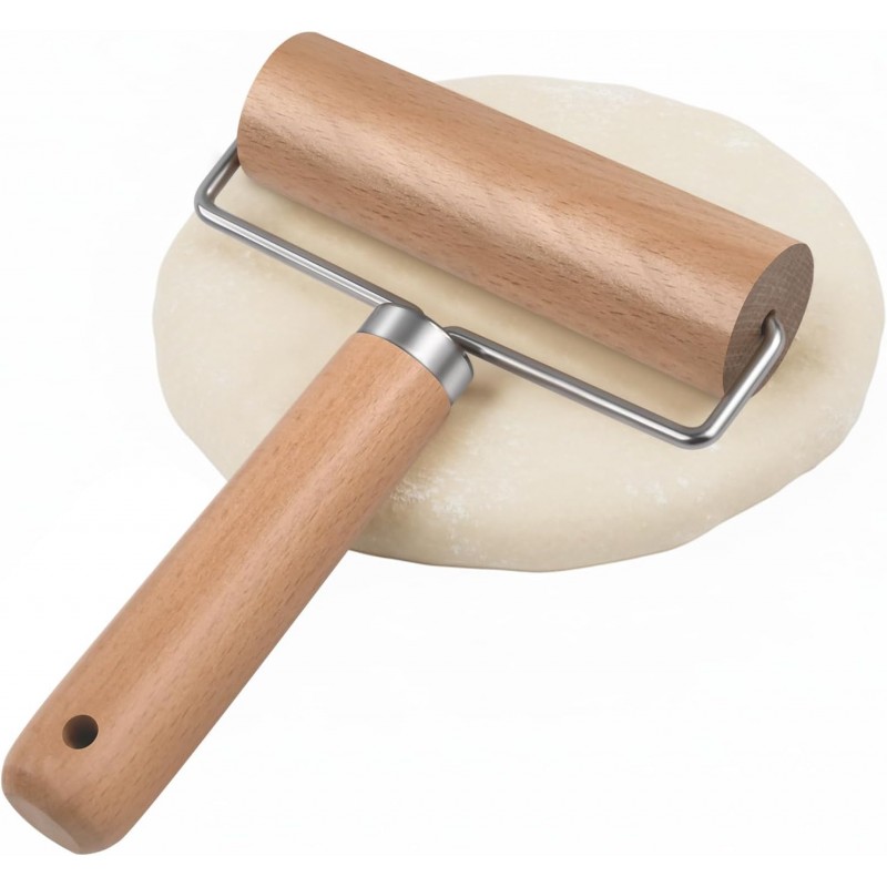 Small Rolling Pin with Handle, Wooden Dough Pastry Roller, Non-Stick Pizza Rollers, mini Dough Wood Roller for Home Kitchen Baking Cooking