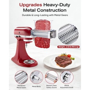 Adjustable Meat Tenderizer Attachment for KitchenAid Stand Mixers 3 Thickness Settings with Wide Metal Wheel & Tall Chute Meat Tenderizer Tool (meat tenderizer)