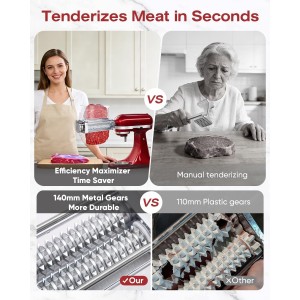 Adjustable Meat Tenderizer Attachment for KitchenAid Stand Mixers 3 Thickness Settings with Wide Metal Wheel & Tall Chute Meat Tenderizer Tool (meat tenderizer)