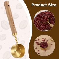 2Pcs Stainless Steel Wood 1 Teaspoon Scoop, Wood Long Handle Coffee Scoop Gold Stainless Steel Tablespoon Measuring Spoon for Ground Coffee Tea, 15ml