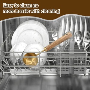 2Pcs Stainless Steel Wood 1 Teaspoon Scoop, Wood Long Handle Coffee Scoop Gold Stainless Steel Tablespoon Measuring Spoon for Ground Coffee Tea, 15ml