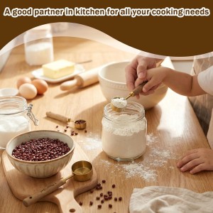 2Pcs Stainless Steel Wood 1 Teaspoon Scoop, Wood Long Handle Coffee Scoop Gold Stainless Steel Tablespoon Measuring Spoon for Ground Coffee Tea, 15ml