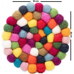 Round Felt Ball Coasters - 100% Merino Wool Table Coasters - Felt Coaster Pads, Absorbent Trivet for Drinks - Heat Resistant, Thick & Durable Hand Felted - Woolygon - Multicolor Set of 5 (Rainbow)