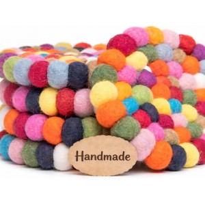 Round Felt Ball Coasters - 100% Merino Wool Table Coasters - Felt Coaster Pads, Absorbent Trivet for Drinks - Heat Resistant, Thick & Durable Hand Felted - Woolygon - Multicolor Set of 5 (Rainbow)