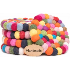 Round Felt Ball Coasters - 100% Merino Wool Table Coasters - Felt Coaster Pads, Absorbent Trivet for Drinks - Heat Resistant, Thick & Durable Hand Felted - Woolygon - Multicolor Set of 5 (Rainbow)