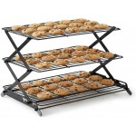 3-Tier Collapsible Cooling Rack - Adjustable & Stackable Wire Baking Rack with Stable X-Leg Design, Space-Saving Cooling Racks for Cooking, Baking Cookies, Cakes, Roasting & Drying (Black)