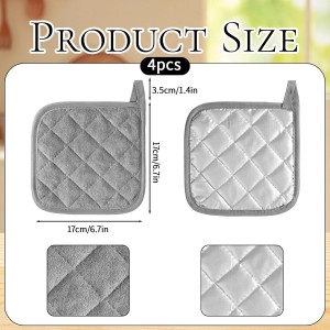 4 Pcs Kitchen Pot Holders, Hot Pads with Hanging Loops, Heat Resistant Pot Holders Oven Hot Pads for Kitchen Oven Pan Baking Cooking Potholders Accessories (Grey, 6.7inch)