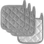 4 Pcs Kitchen Pot Holders, Hot Pads with Hanging Loops, Heat Resistant Pot Holders Oven Hot Pads for Kitchen Oven Pan Baking Cooking Potholders Accessories (Grey, 6.7inch)