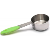 1/4 Cup Measuring Scoop, Stainless Steel 60ml Coffee Scoop with Green Silica Gel Handle Suitable for Coffee Beans, Pet Food, Flour, Milk, Oil and Spices, Easy to Measure