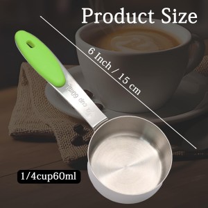1/4 Cup Measuring Scoop, Stainless Steel 60ml Coffee Scoop with Green Silica Gel Handle Suitable for Coffee Beans, Pet Food, Flour, Milk, Oil and Spices, Easy to Measure