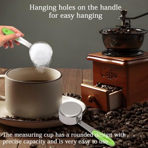 1/4 Cup Measuring Scoop, Stainless Steel 60ml Coffee Scoop with Green Silica Gel Handle Suitable for Coffee Beans, Pet Food, Flour, Milk, Oil and Spices, Easy to Measure