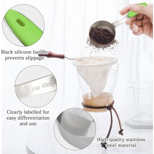 1/4 Cup Measuring Scoop, Stainless Steel 60ml Coffee Scoop with Green Silica Gel Handle Suitable for Coffee Beans, Pet Food, Flour, Milk, Oil and Spices, Easy to Measure