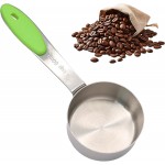 1/4 Cup Measuring Scoop, Stainless Steel 60ml Coffee Scoop with Green Silica Gel Handle Suitable for Coffee Beans, Pet Food, Flour, Milk, Oil and Spices, Easy to Measure