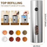 Electric Salt and Pepper Grinder Set Rechargeable with USB-C Charging Base, Automatic Pepper Mill 110ml, Adjustable Coarseness, LED Light, Stainless Steel Salt & Pepper Shakers