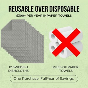 Swedish Dishcloths 12 Pack - Reusable Paper Towels for Kitchen, Absorbent Cellulose Sponge Cleaning Cloths, Washable Dish Rags, Quick Drying Kitchen Towels, Paper Towel Alternative by Organic Origin