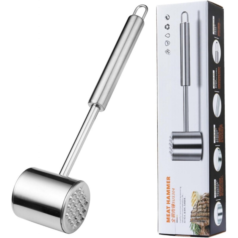 Dual-Sided Stainless Steel Meat Tenderizer Mallet, Heavy-Duty Meat Pounder for Steak, Poultry & Chicken Cutlet, Dishwasher Safe and Polished Finish