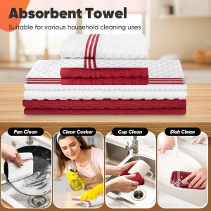 Oven Mitts Kitchen Towels and Dishcloths with Pot Holders Sets, Oven Gloves Hot Pads 500°F Heat Resistant with Silicone Grip, Include 2 Cooking Gloves/2 Potholders/4 Kitchen Towels/4 Dish Towels-Red