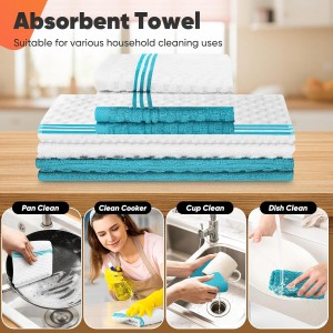 Oven Mitts Kitchen Towels and Dishcloths with Pot Holders Sets, Oven Gloves Hot Pads 500°F Heat Resistant with Silicone Grip, Include 2 Cooking Gloves/2 Potholders/4 Kitchen Towels/4 Dish Towels