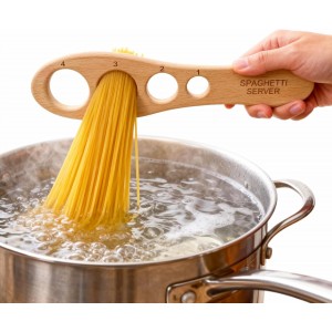Premium Beechwood Pasta Measuring Tool - 4-in-1 Wooden Spaghetti Measurer with Exact Portion Control (1-4 Servings)