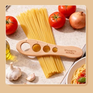 Premium Beechwood Pasta Measuring Tool - 4-in-1 Wooden Spaghetti Measurer with Exact Portion Control (1-4 Servings)