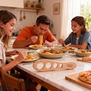 Premium Beechwood Pasta Measuring Tool - 4-in-1 Wooden Spaghetti Measurer with Exact Portion Control (1-4 Servings)