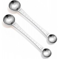 2 PCS Double Head Coffee Scoop, Stainless Steel Coffee Measuring Scoop Measuring Spoons Dual-Measure Long-Handle Spoon with Tick Mark for Ground Coffees Tea Sugar Baking, 1 Tsp (5ml) & 1 Tbsp (15ml)
